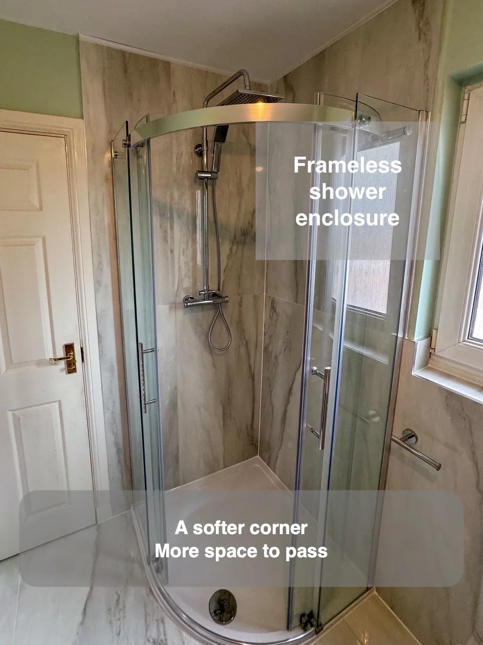 A curved shower can improve the route through the room