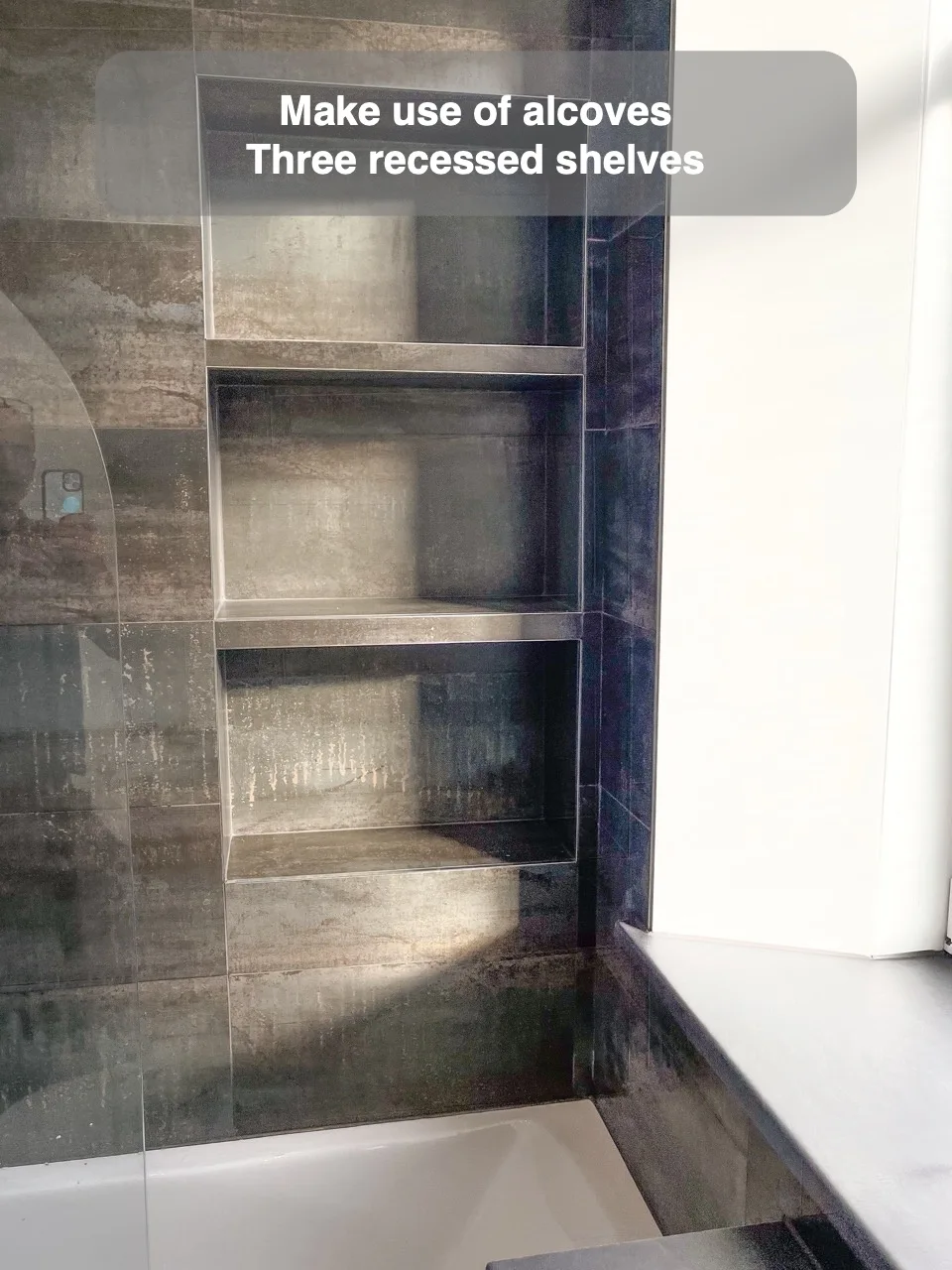 Make use of alcoves — Three recessed shelves