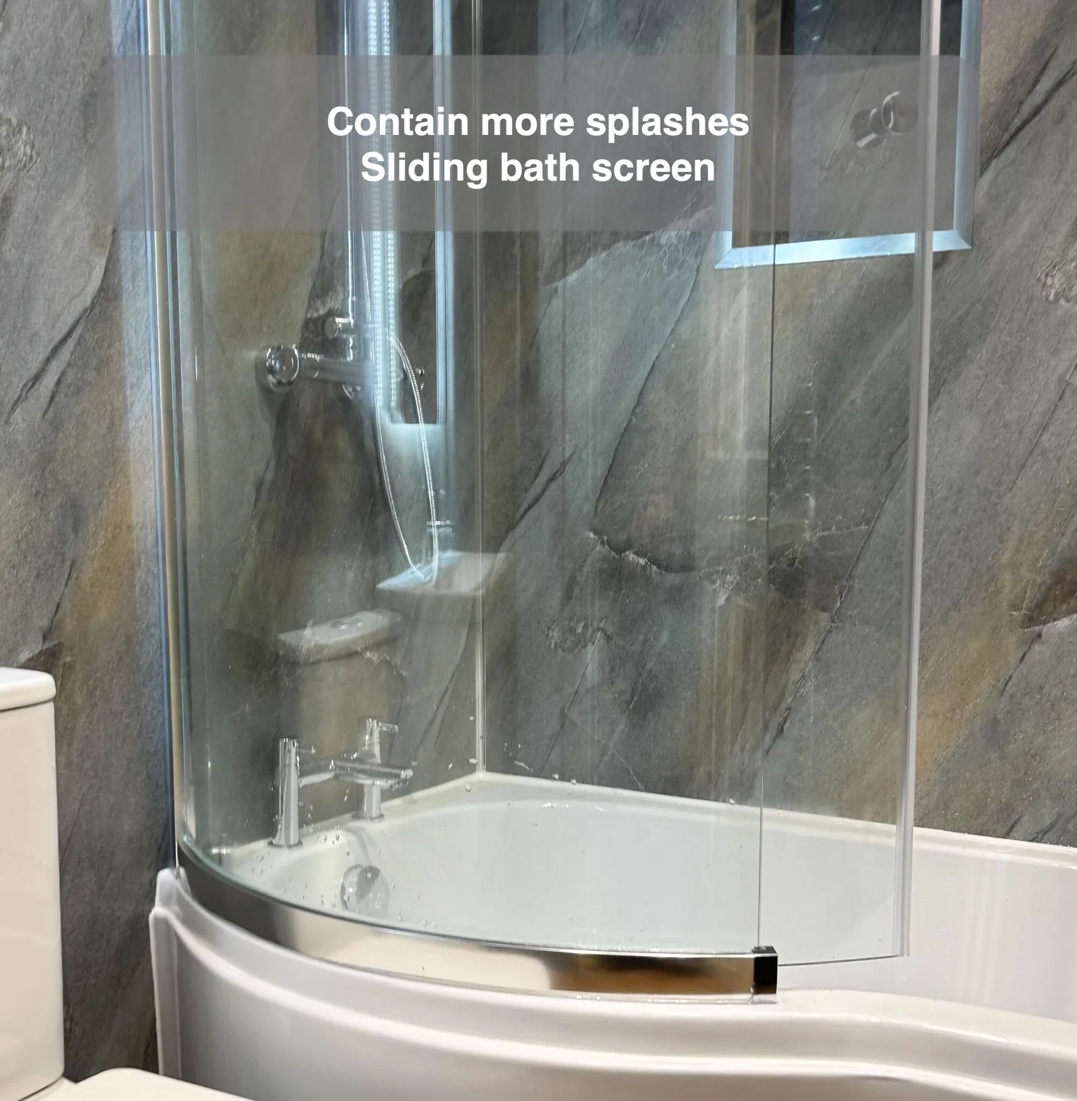 Contain more splashes — Sliding bath screen