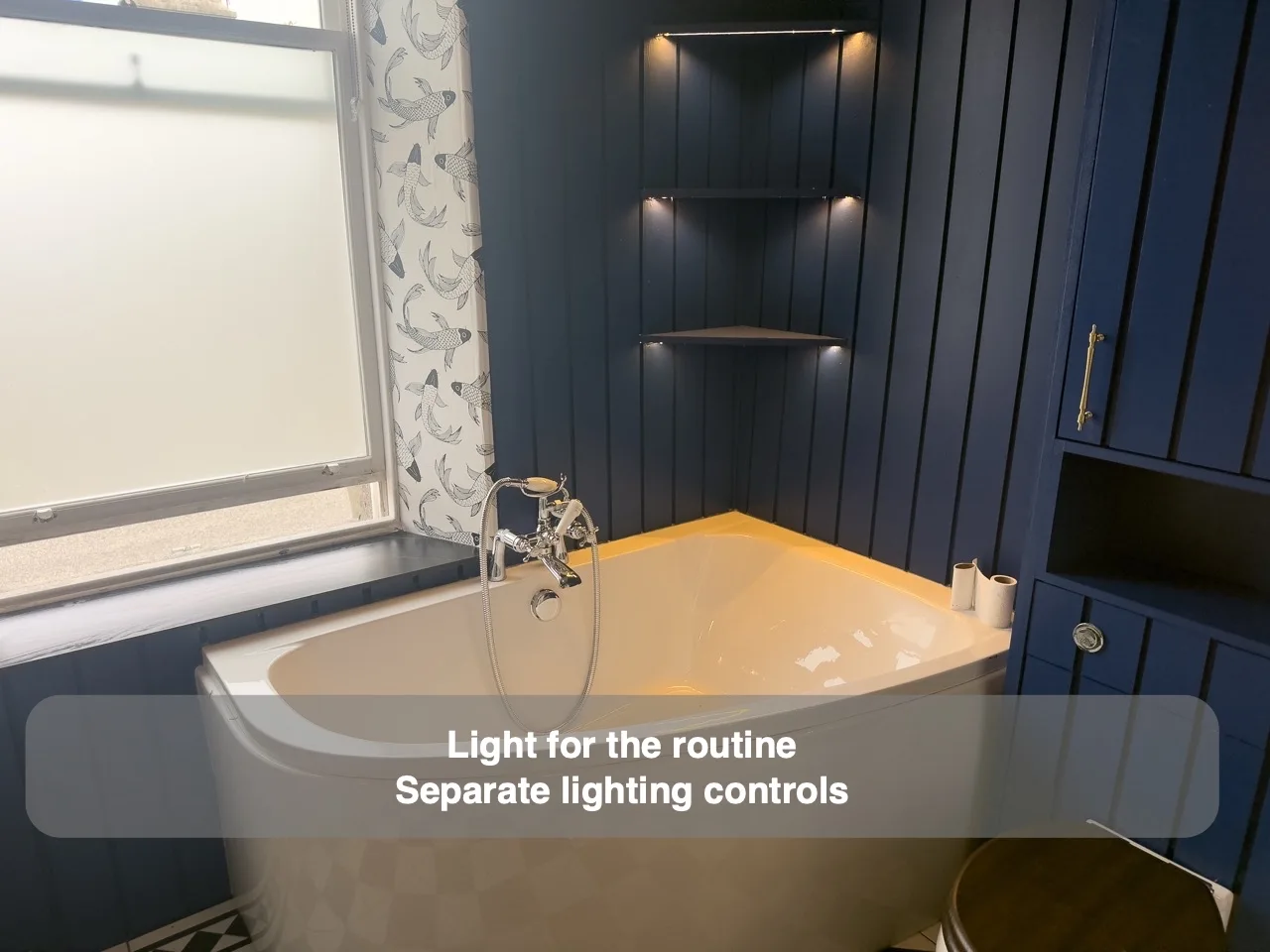 Choose the lighting for the way you use the bathroom — completed bathroom project with benefit callouts