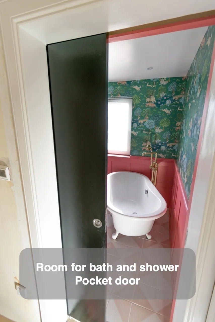 Room for bath and shower — Pocket door