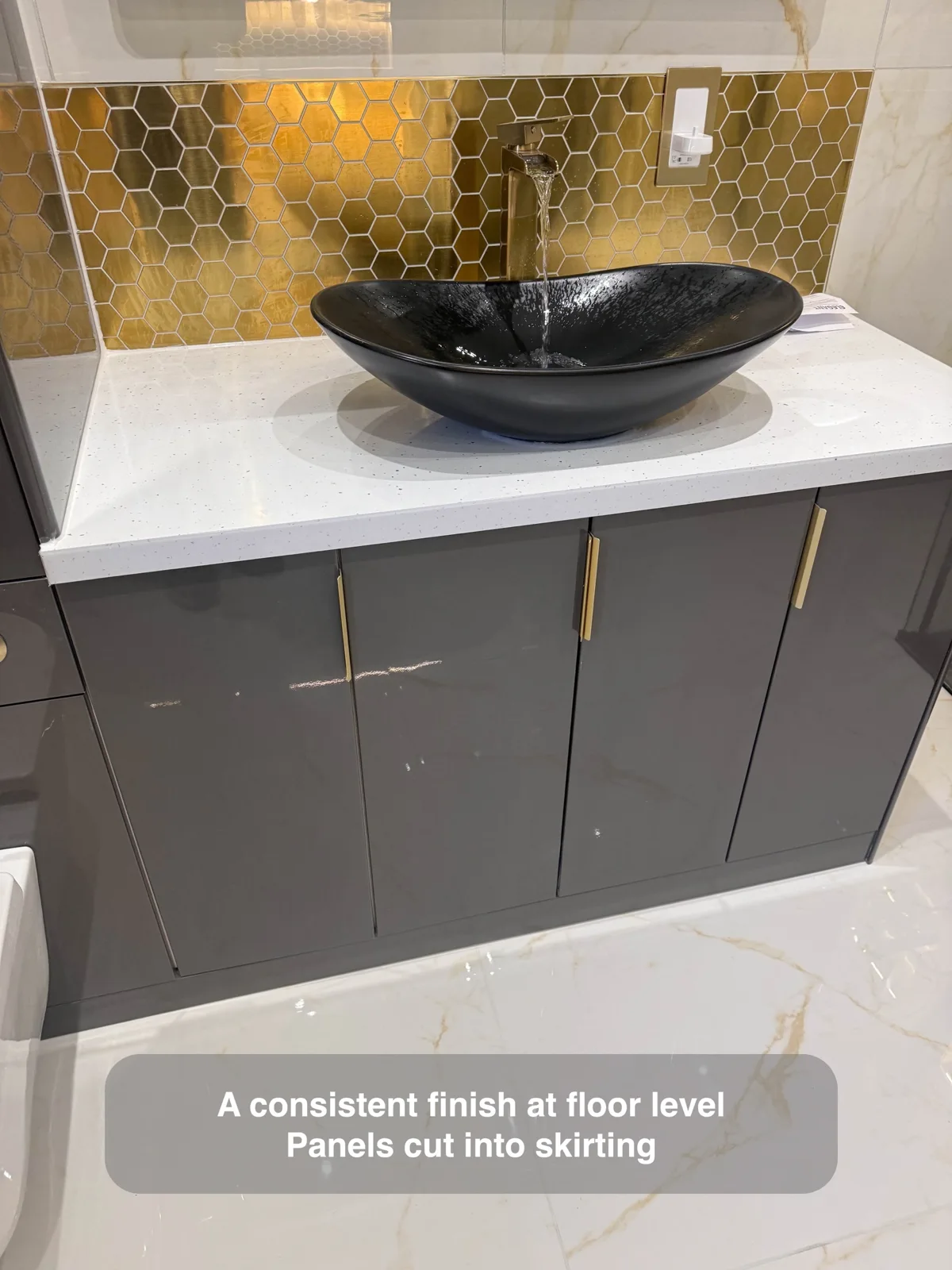 Carry the wall-panel finish into the skirting