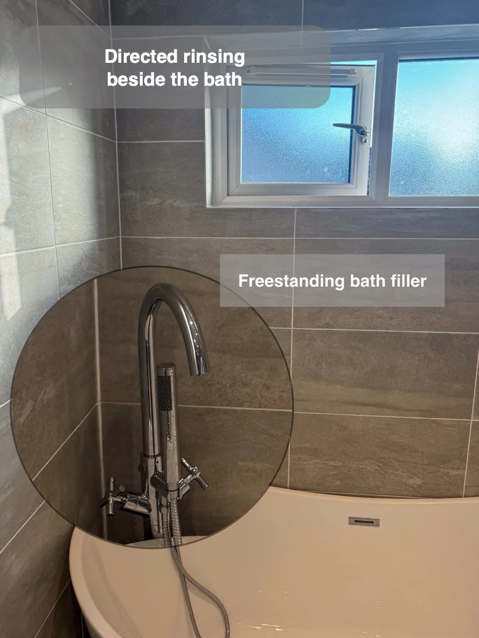 Add directed rinsing beside the bath