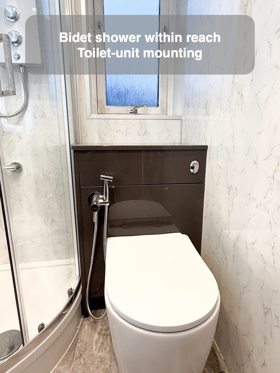 Bidet shower within reach — Toilet-unit mounting