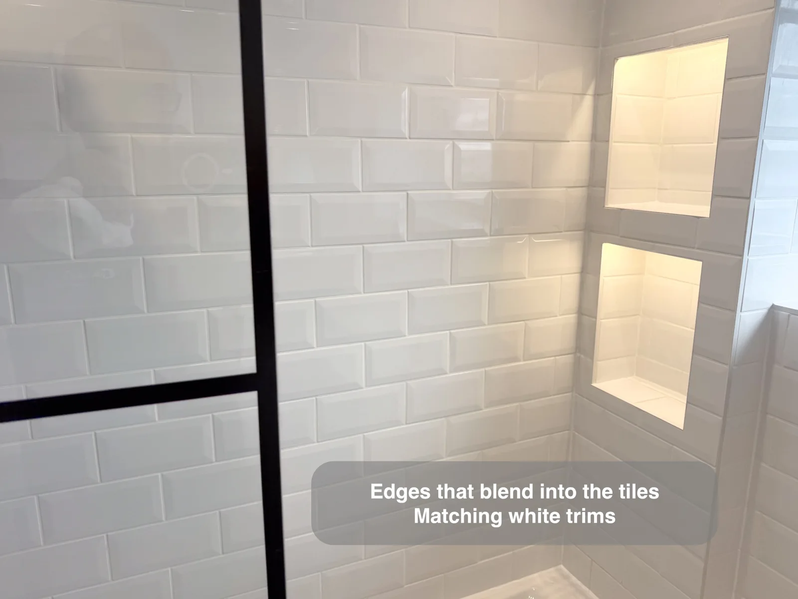 Let white tile trims blend into the wall