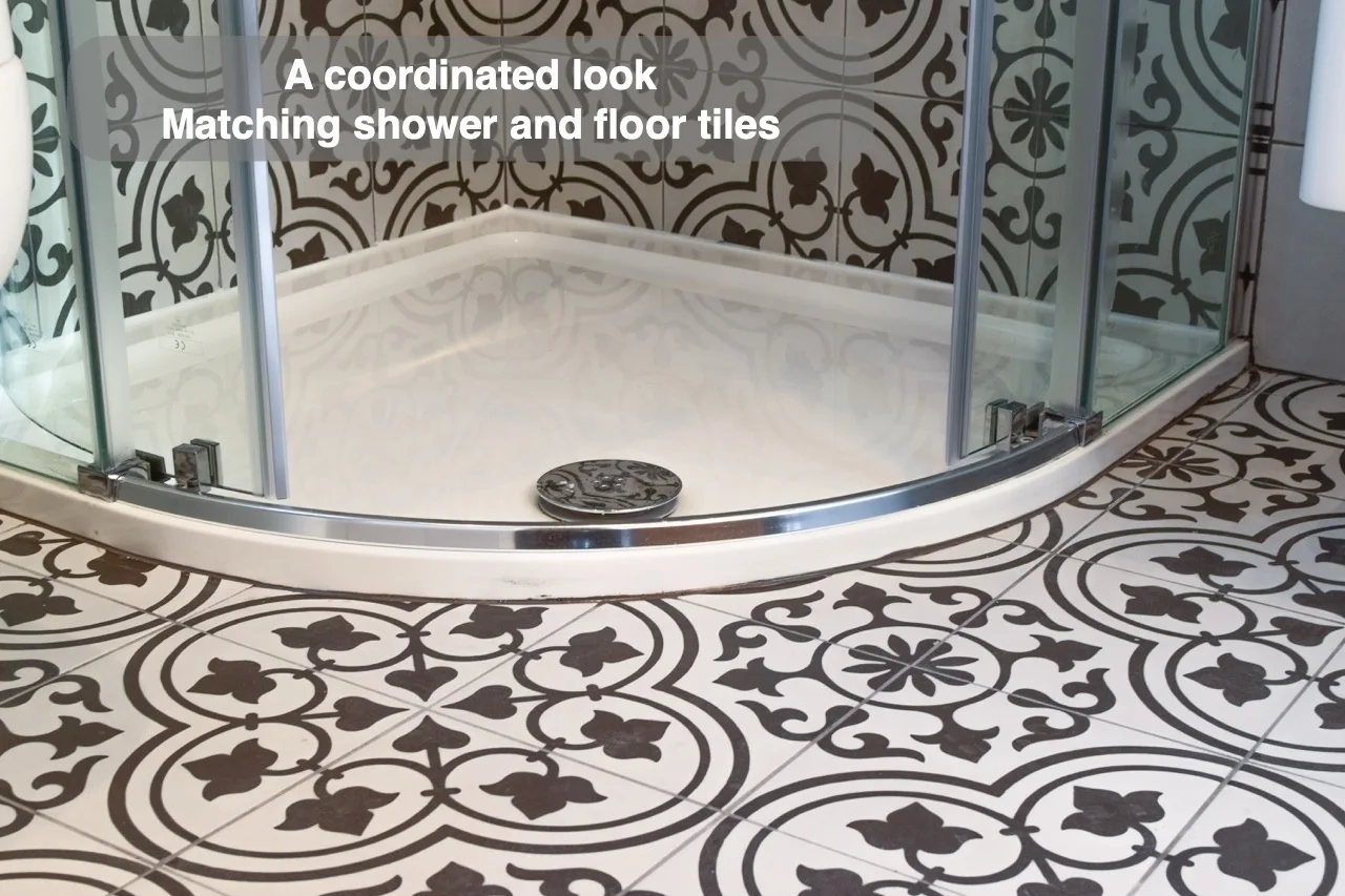 A coordinated look — Matching shower and floor tiles