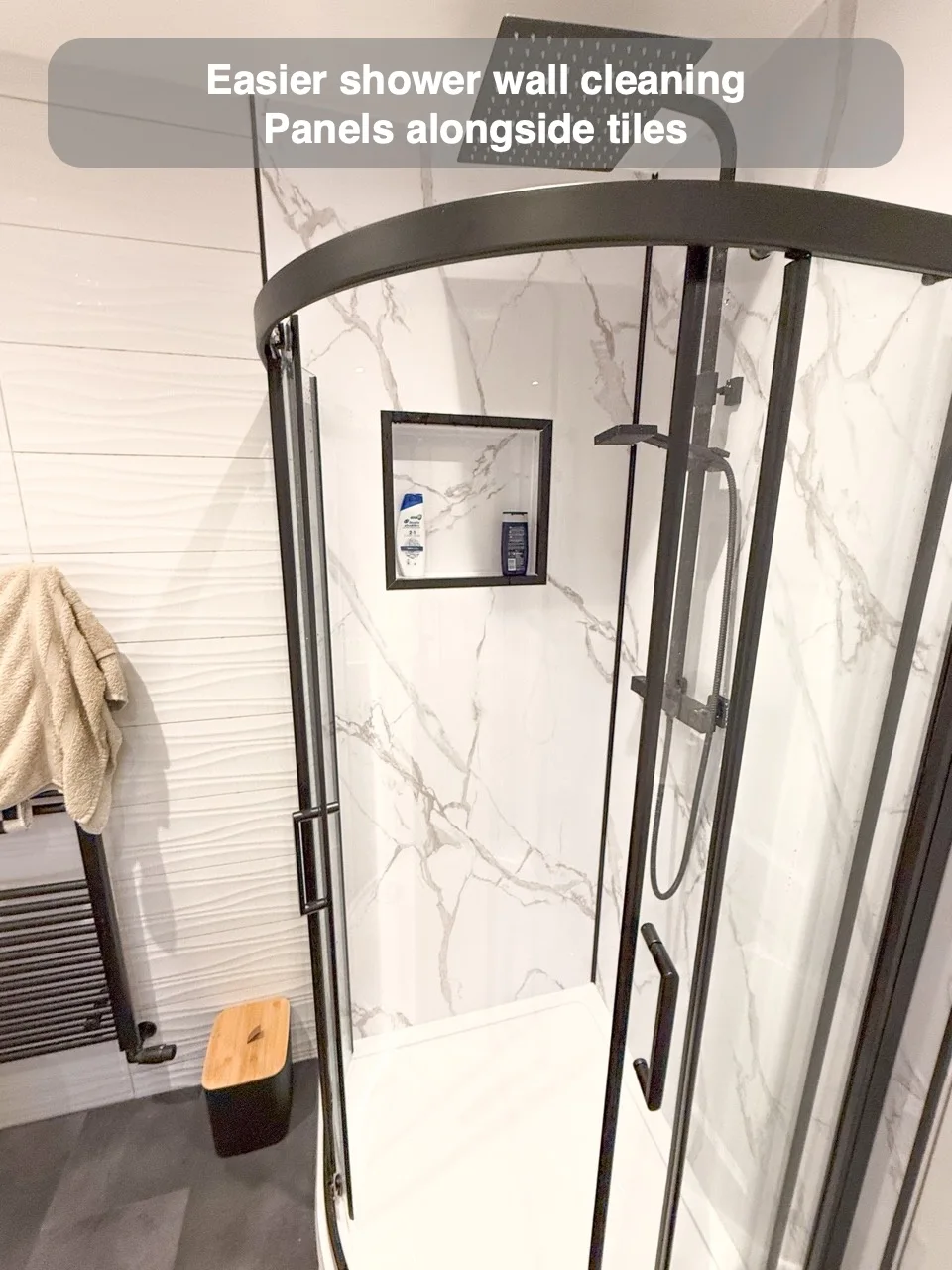 Easier shower wall cleaning — Panels alongside tiles