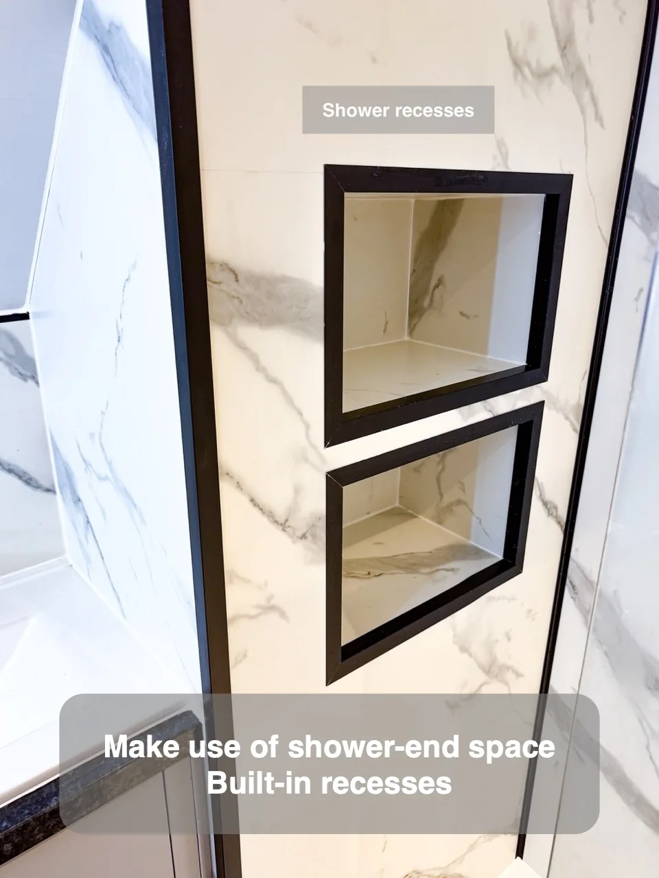 Make use of shower-end space — Built-in recesses