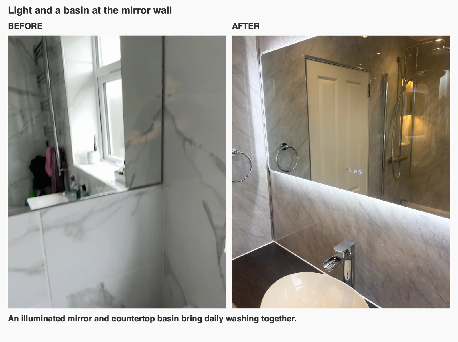 Aberdeen bathroom: before and after illuminated basin area