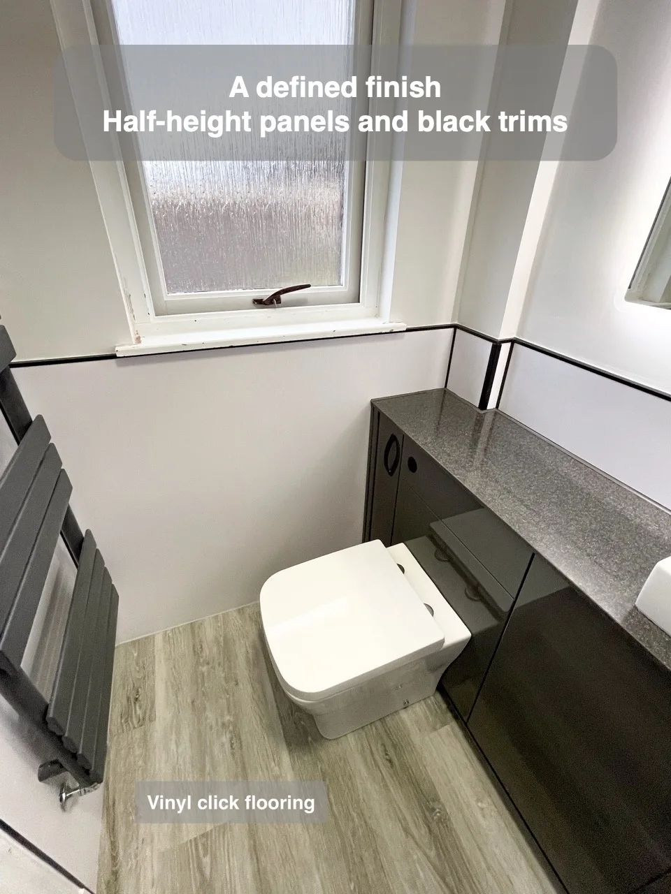 A defined finish — Half-height panels and black trims
