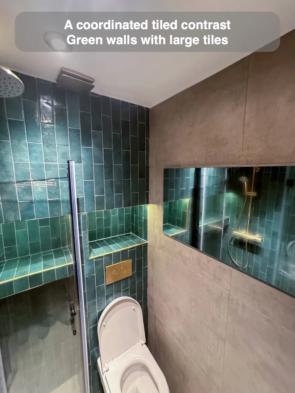 A coordinated tiled contrast — Green walls with large tiles