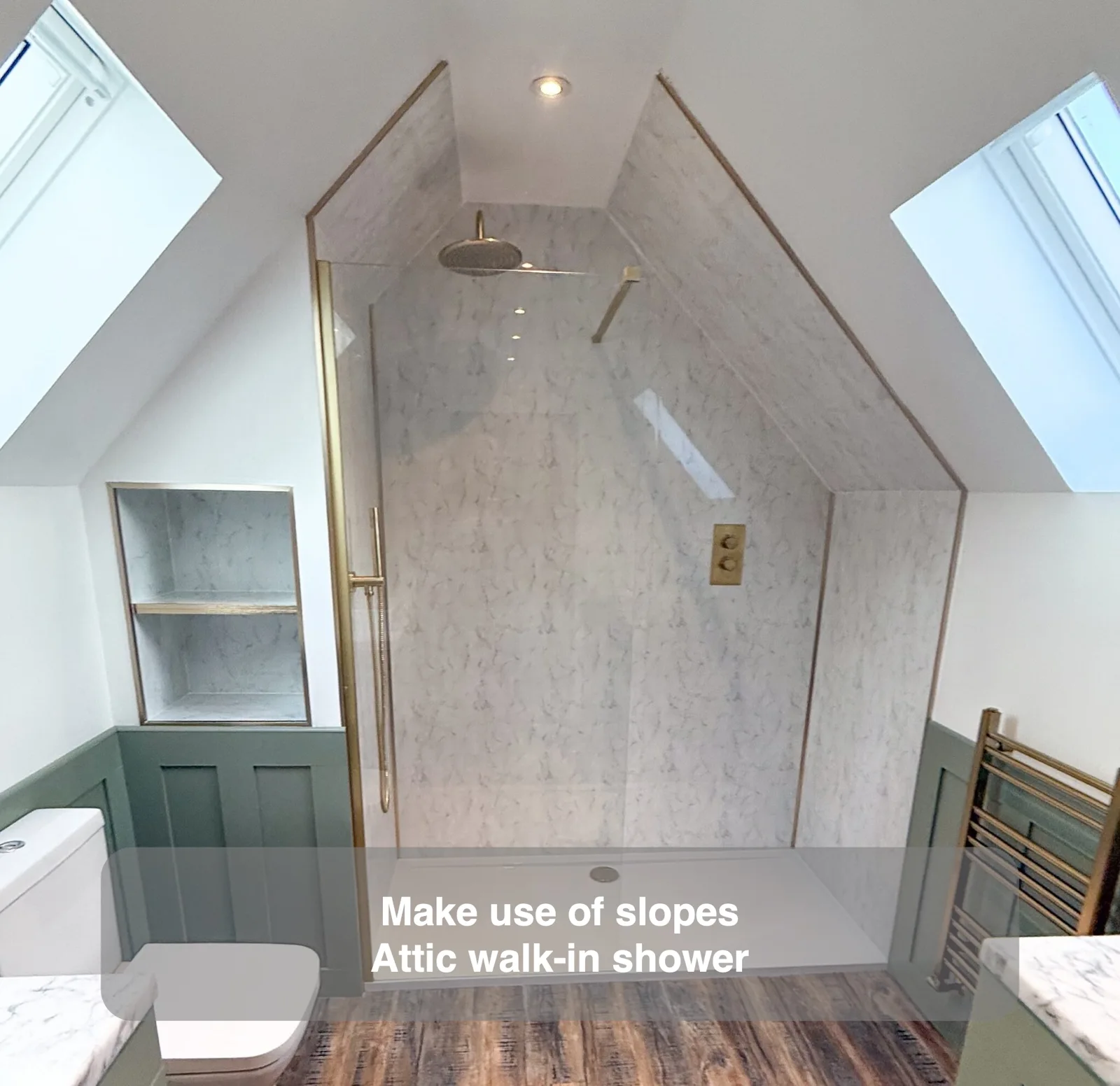 Make use of slopes — Attic walk-in shower