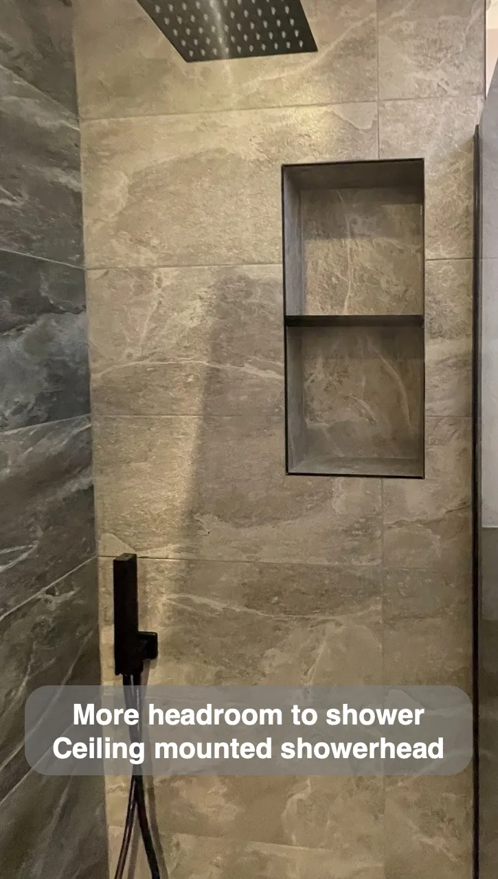 More headroom to shower — Ceiling mounted showerhead