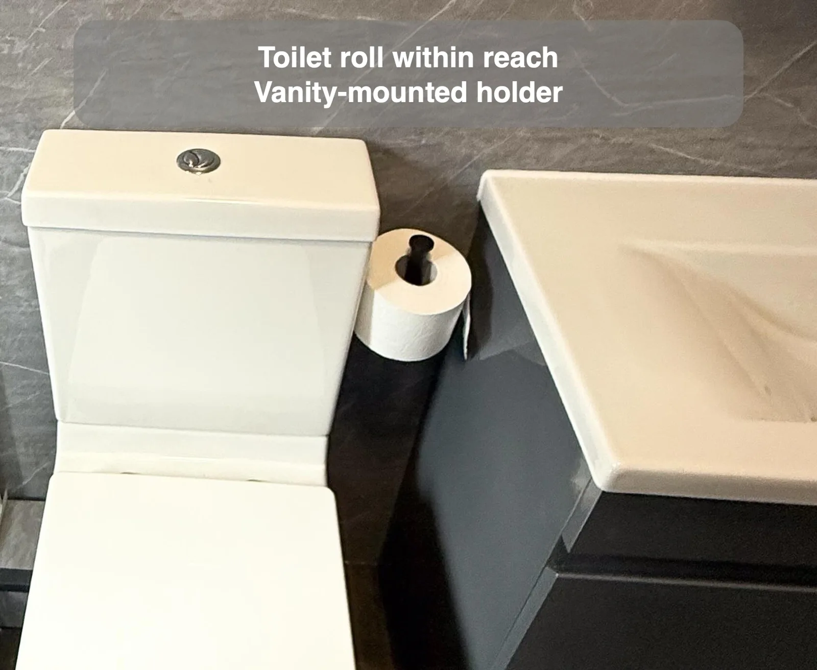 Toilet roll within reach — Vanity-mounted holder