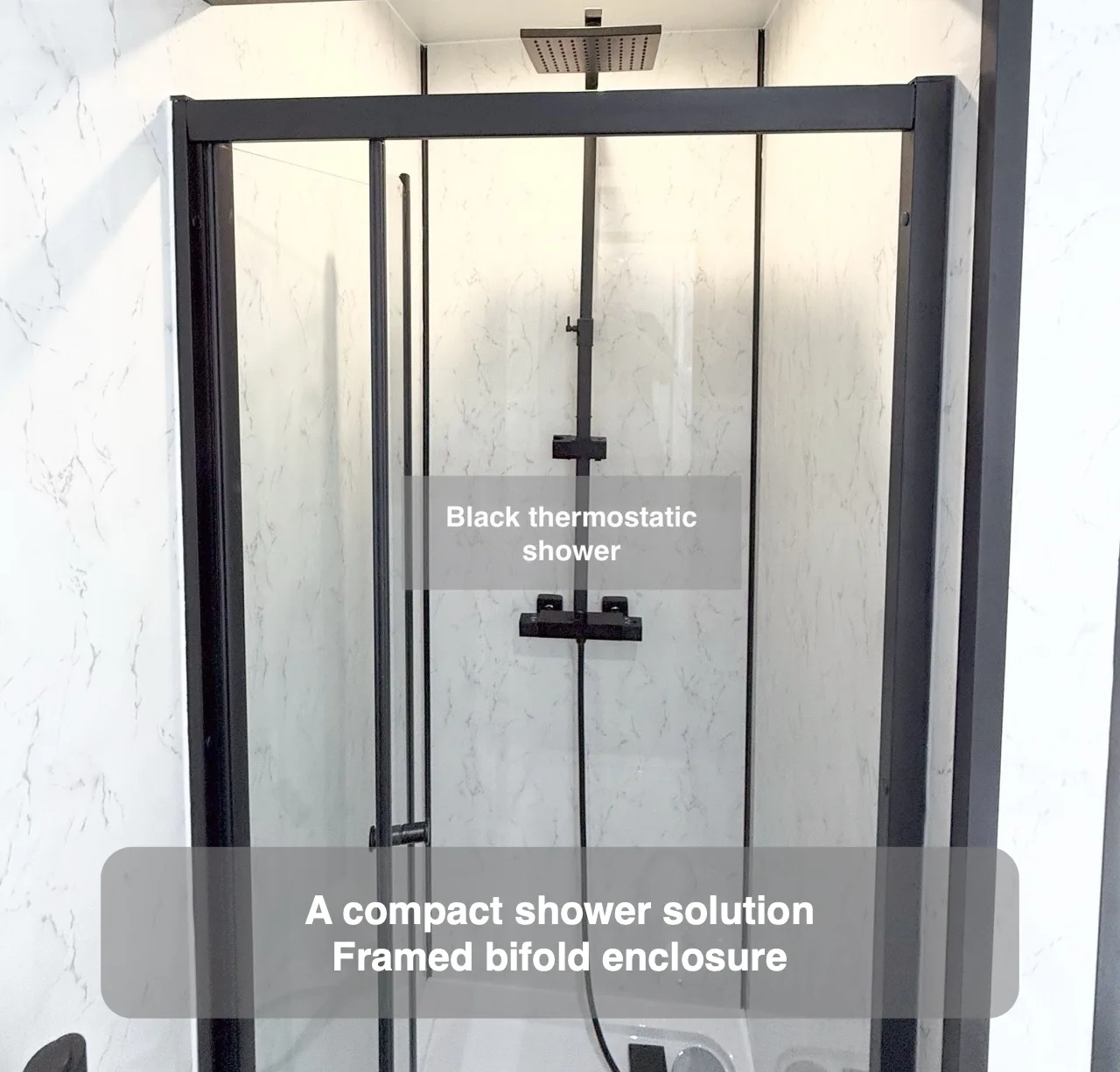 A compact shower solution — Framed bifold enclosure