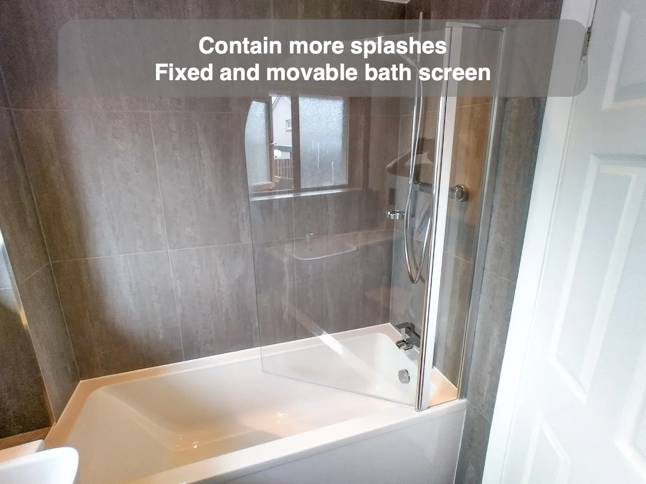 Contain more splashes — Fixed and movable bath screen