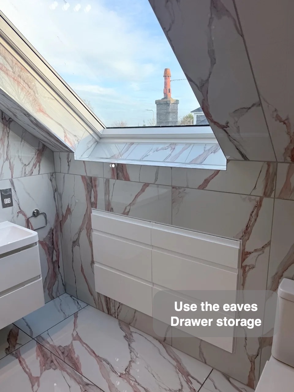 Drawer cabinets fitted beneath the roof window