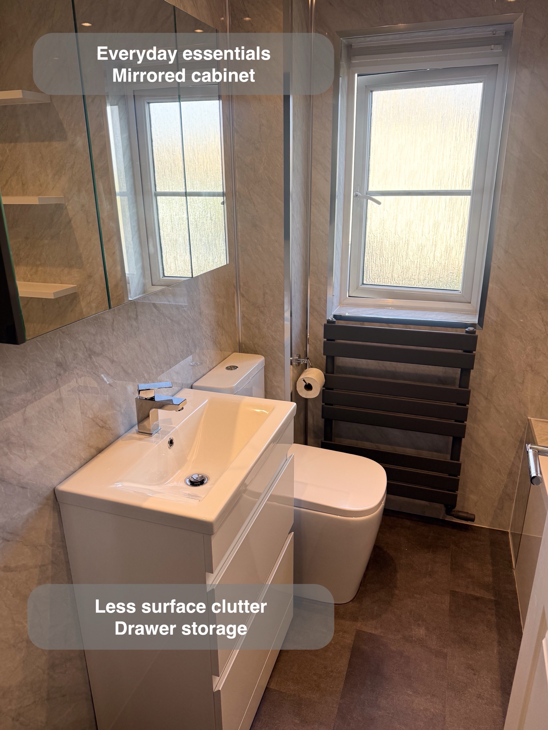 Inverurie bathroom: vanity and mirrored cabinet