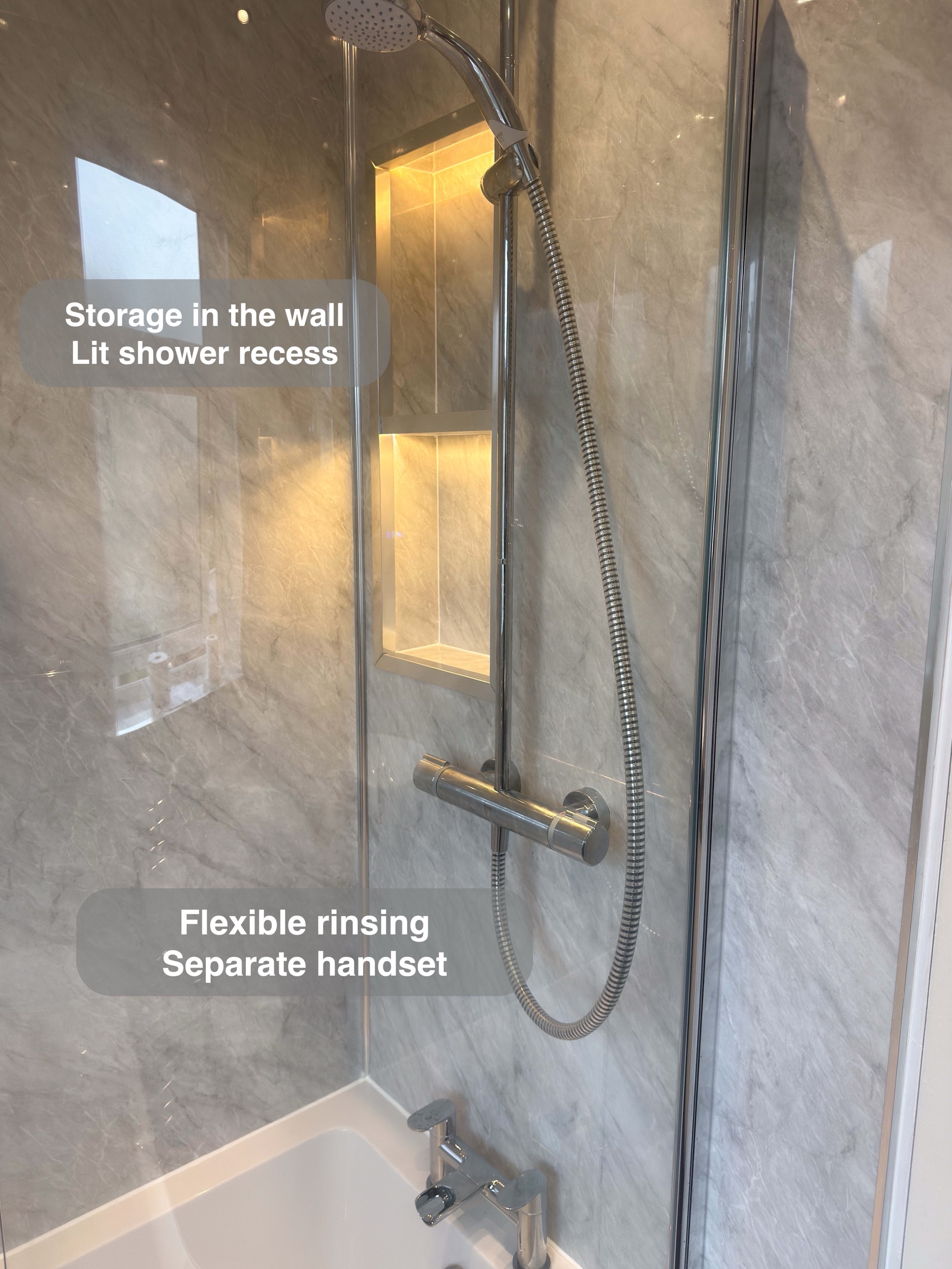 Aberdeen bathroom: shower overhead and handset