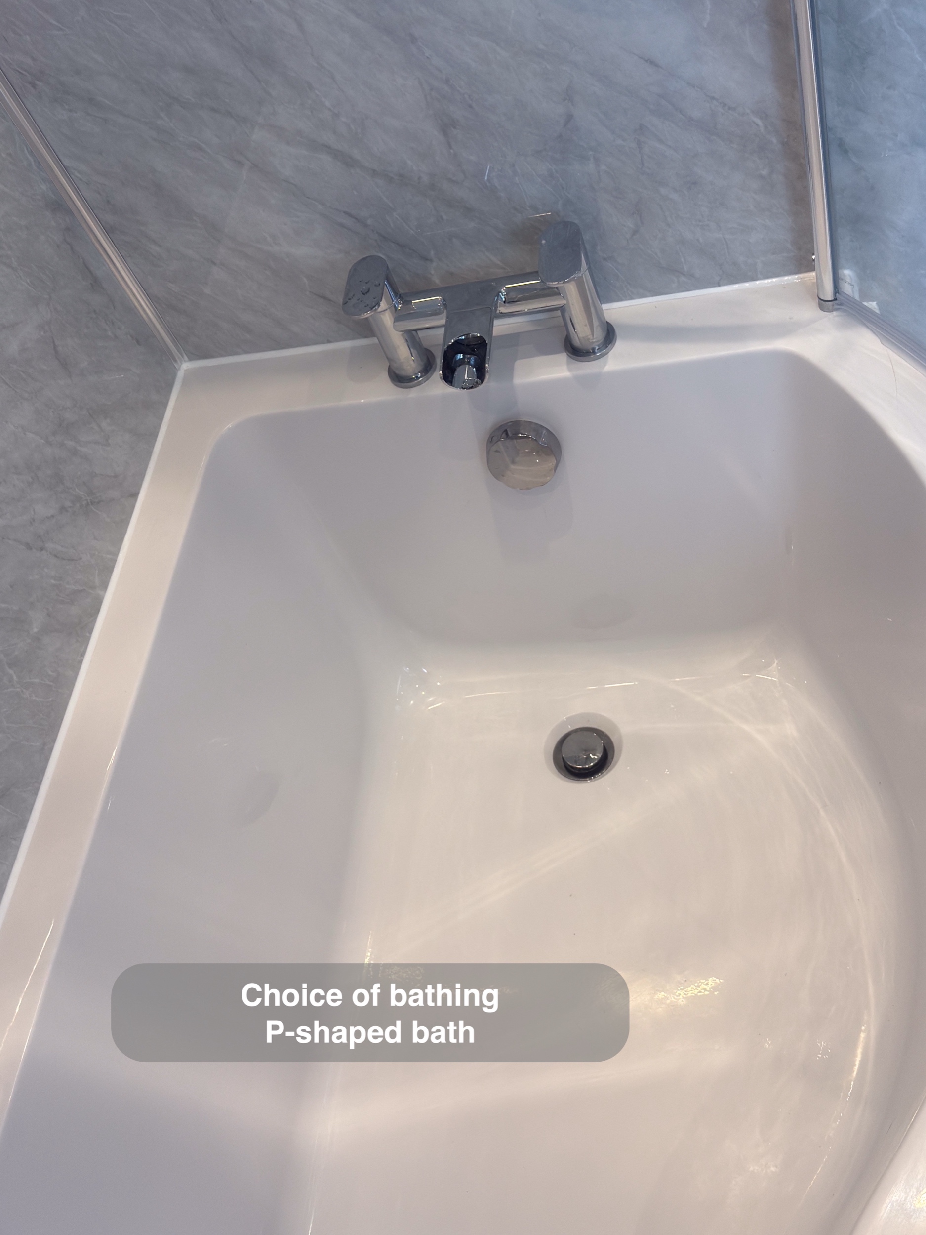 Aberdeen bathroom: p shaped bath wider shower end