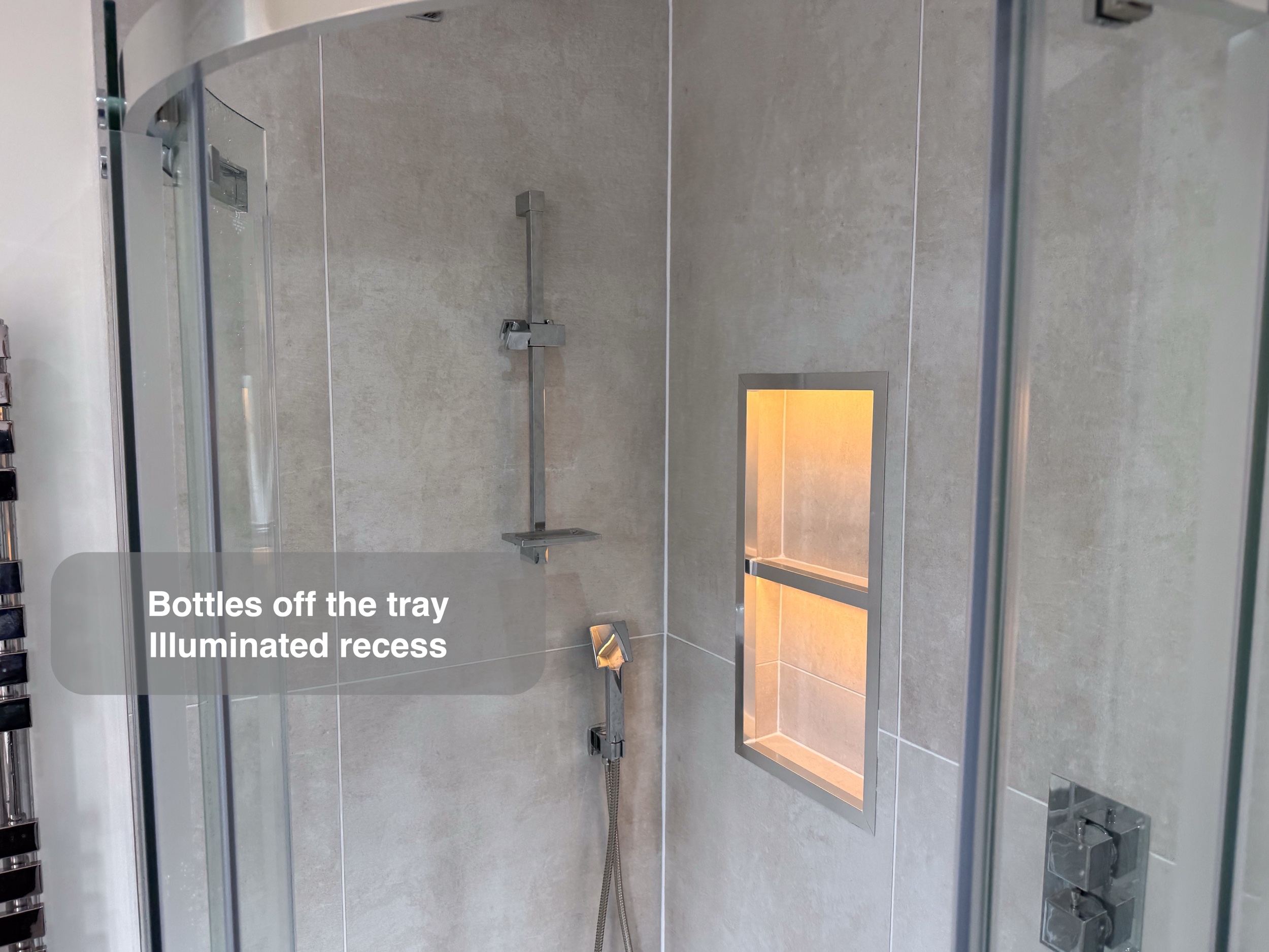 Shower and Illuminated Recess in the Kingswells bathroom project
