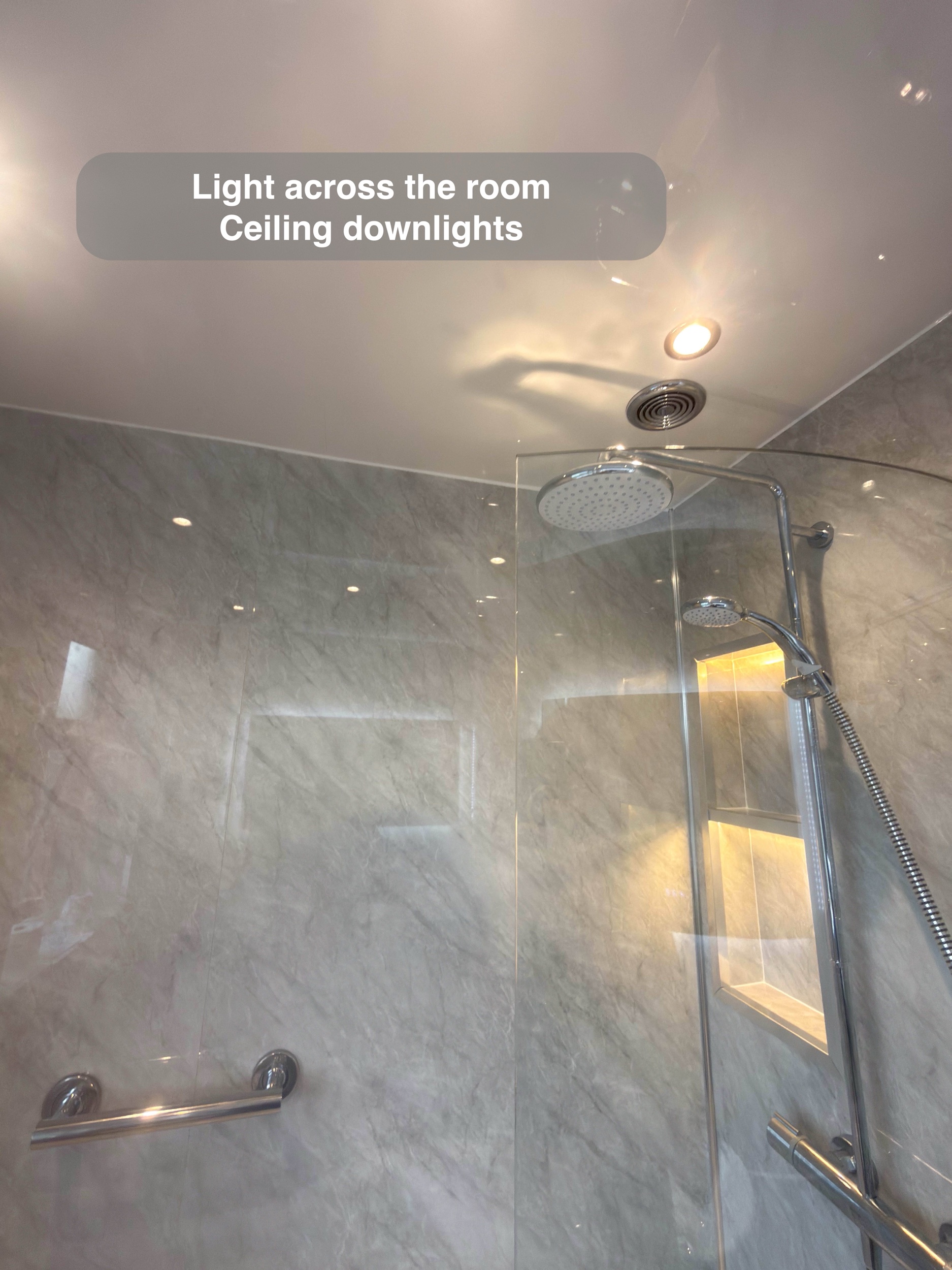 Aberdeen bathroom: ceiling downlights and shower