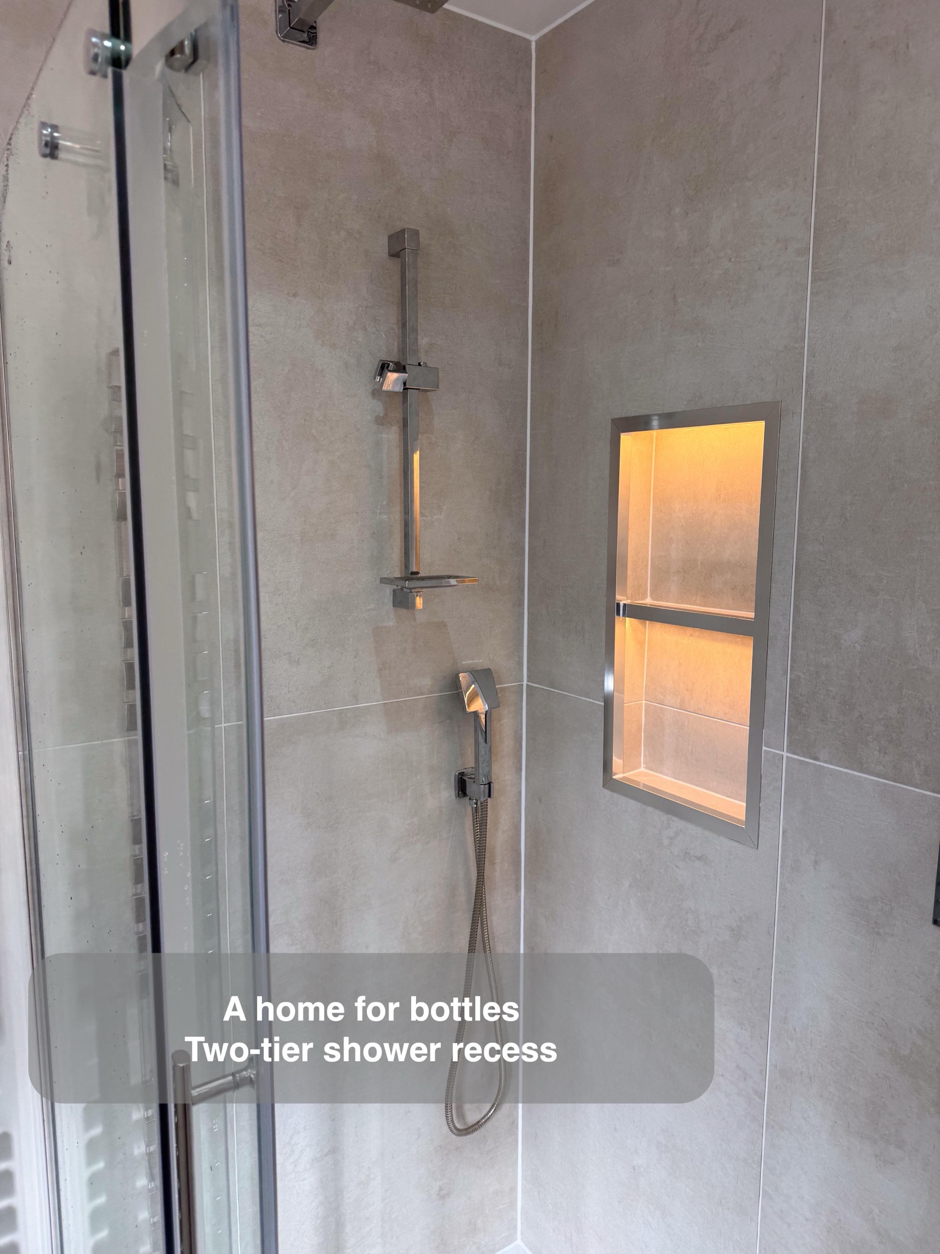 Illuminated Shower Storage in the Kingswells bathroom project