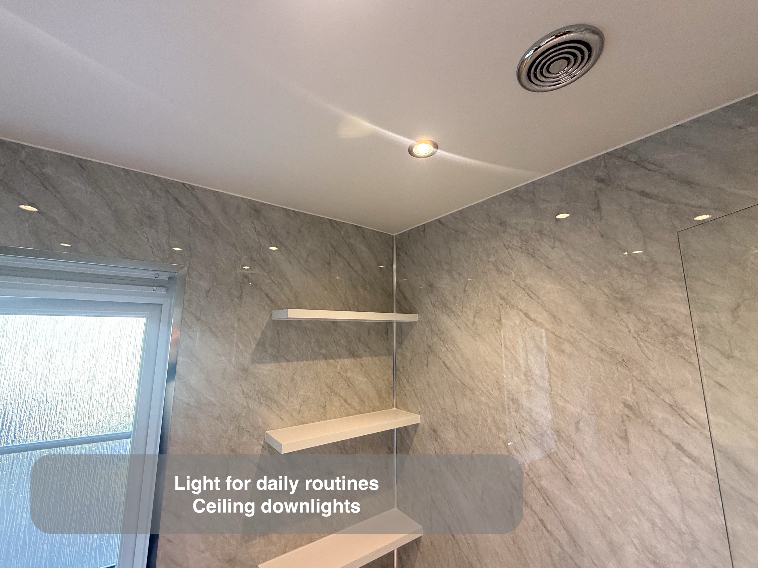 Inverurie bathroom: ceiling downlights and extractor