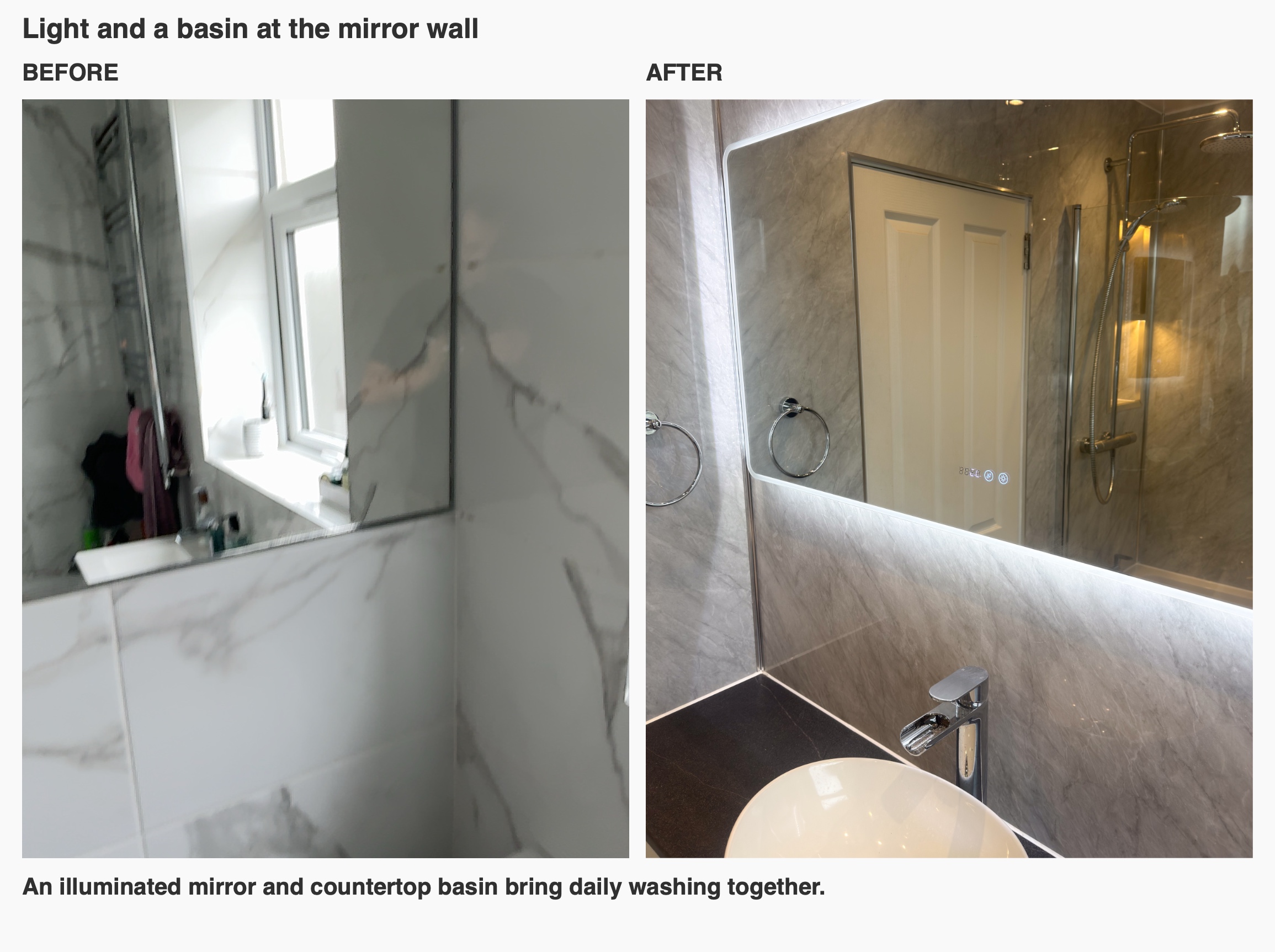 Aberdeen bathroom: before and after illuminated basin area