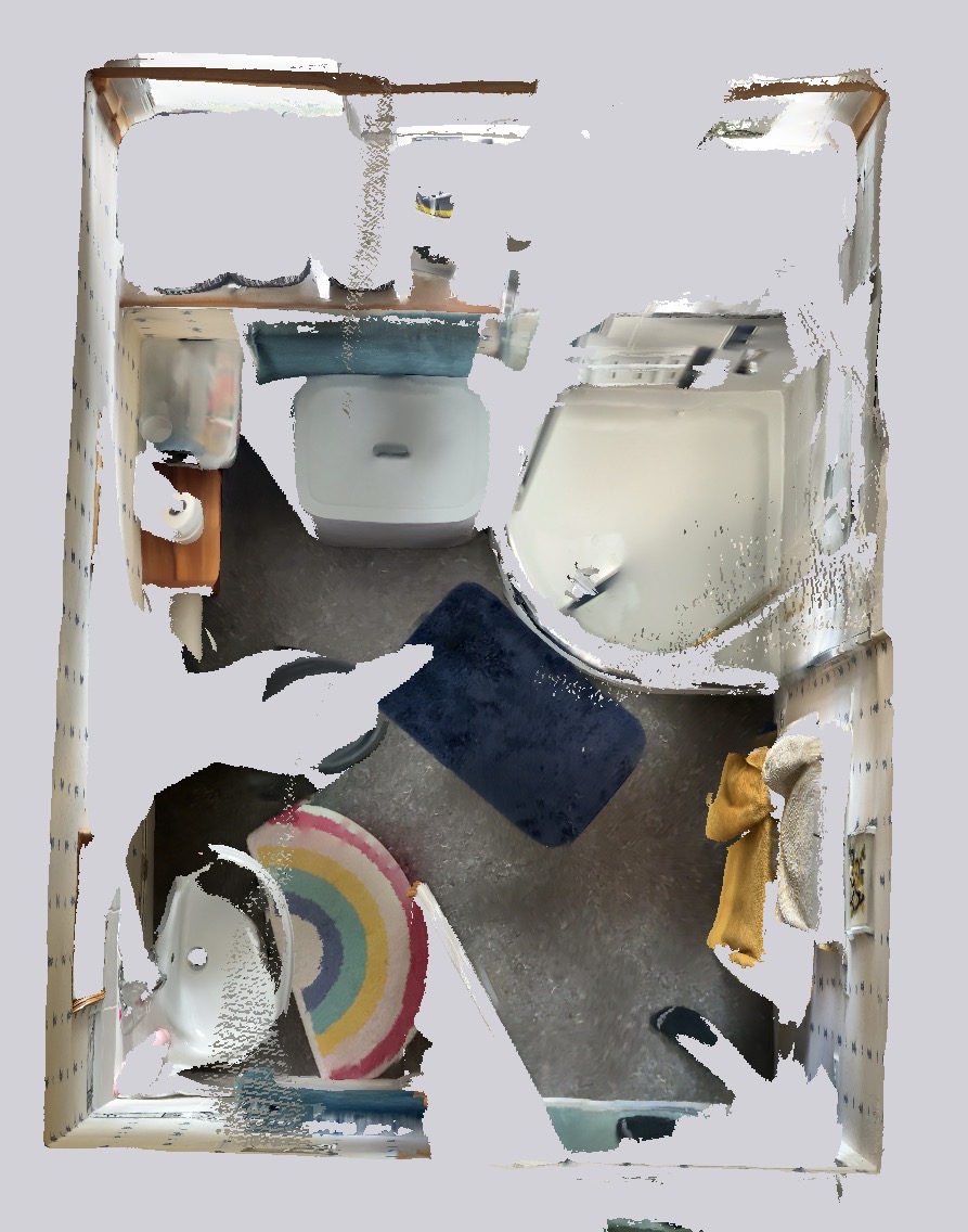 Top view of the original bathroom captured in a 3D scan