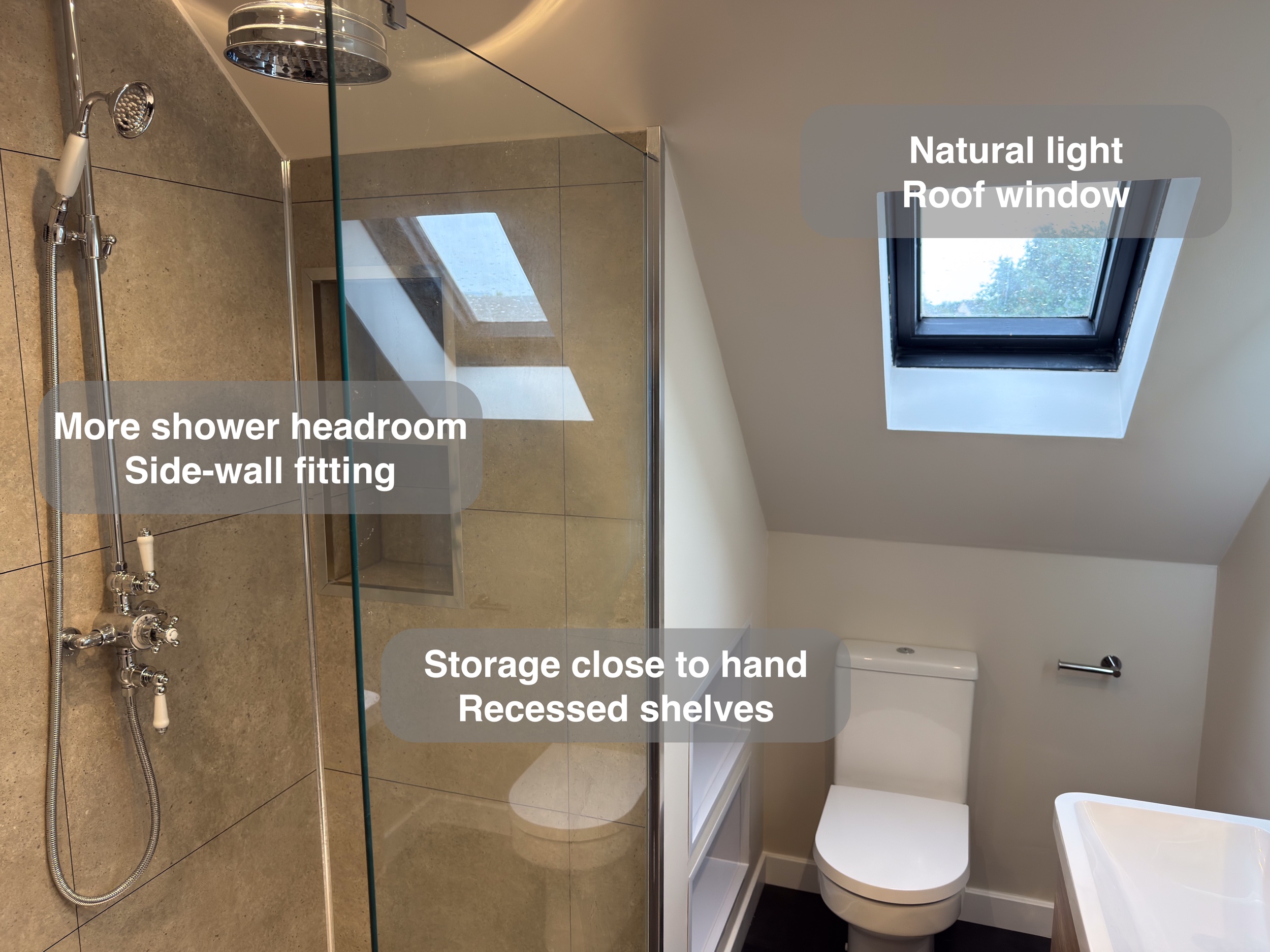 Shower Layout Beneath Sloped Ceiling — bathroom renovation near Balmedie