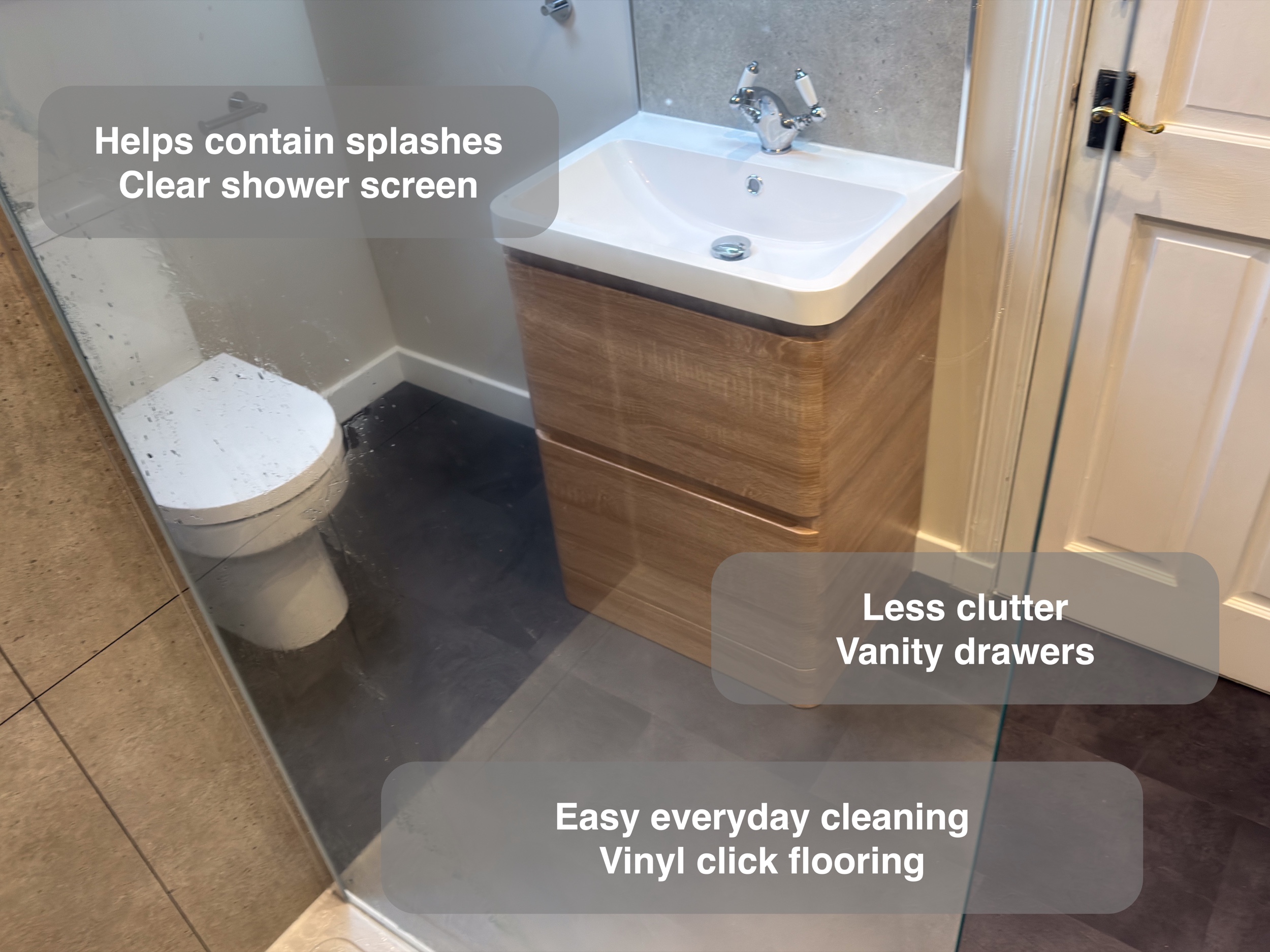 Clear Glass And Drawer Vanity — bathroom renovation near Balmedie
