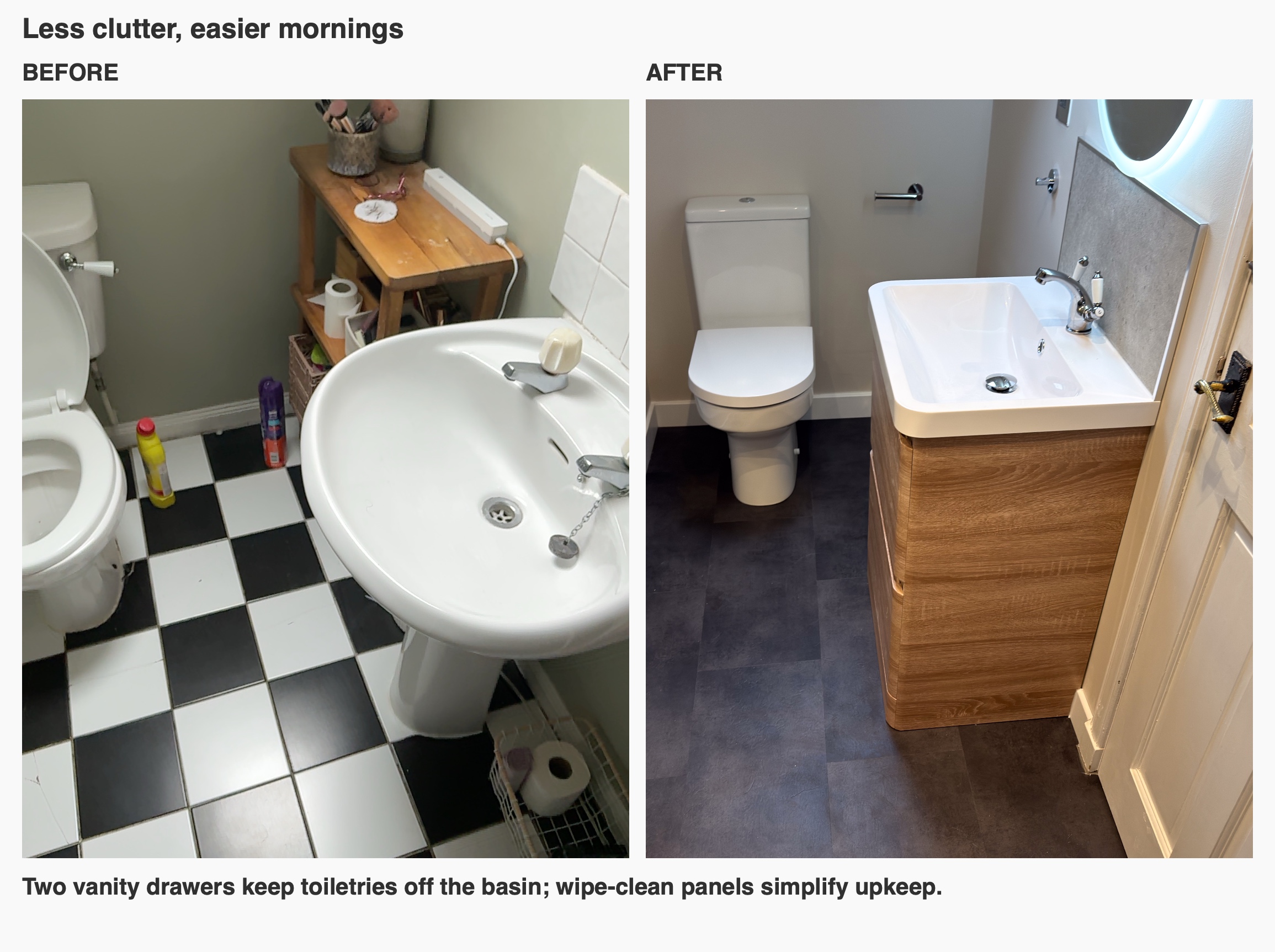 Before After Practical Basin Storage — bathroom renovation near Balmedie