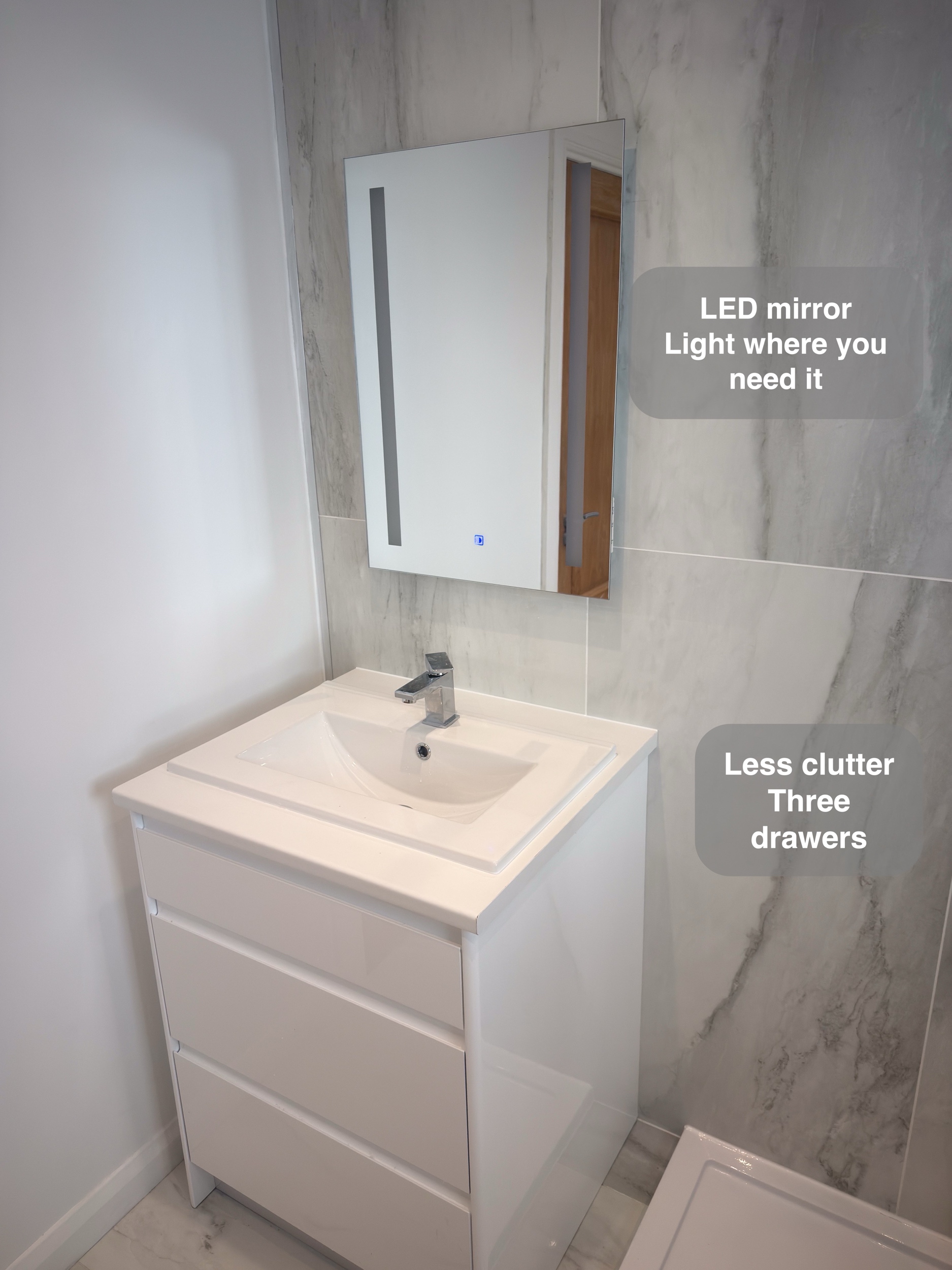 Vanity Storage and Illuminated Mirror in a Bridge of Don, Aberdeen bathroom refurbishment