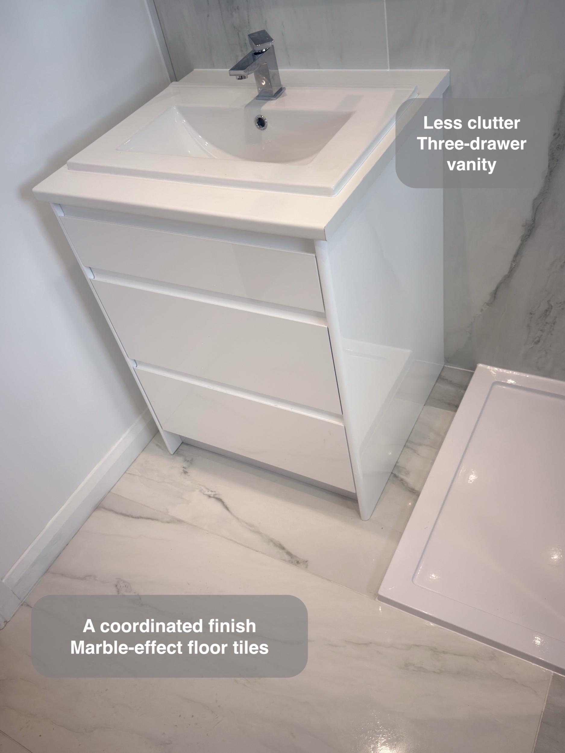 Vanity and Marble-Effect Floor in a Bridge of Don, Aberdeen bathroom refurbishment