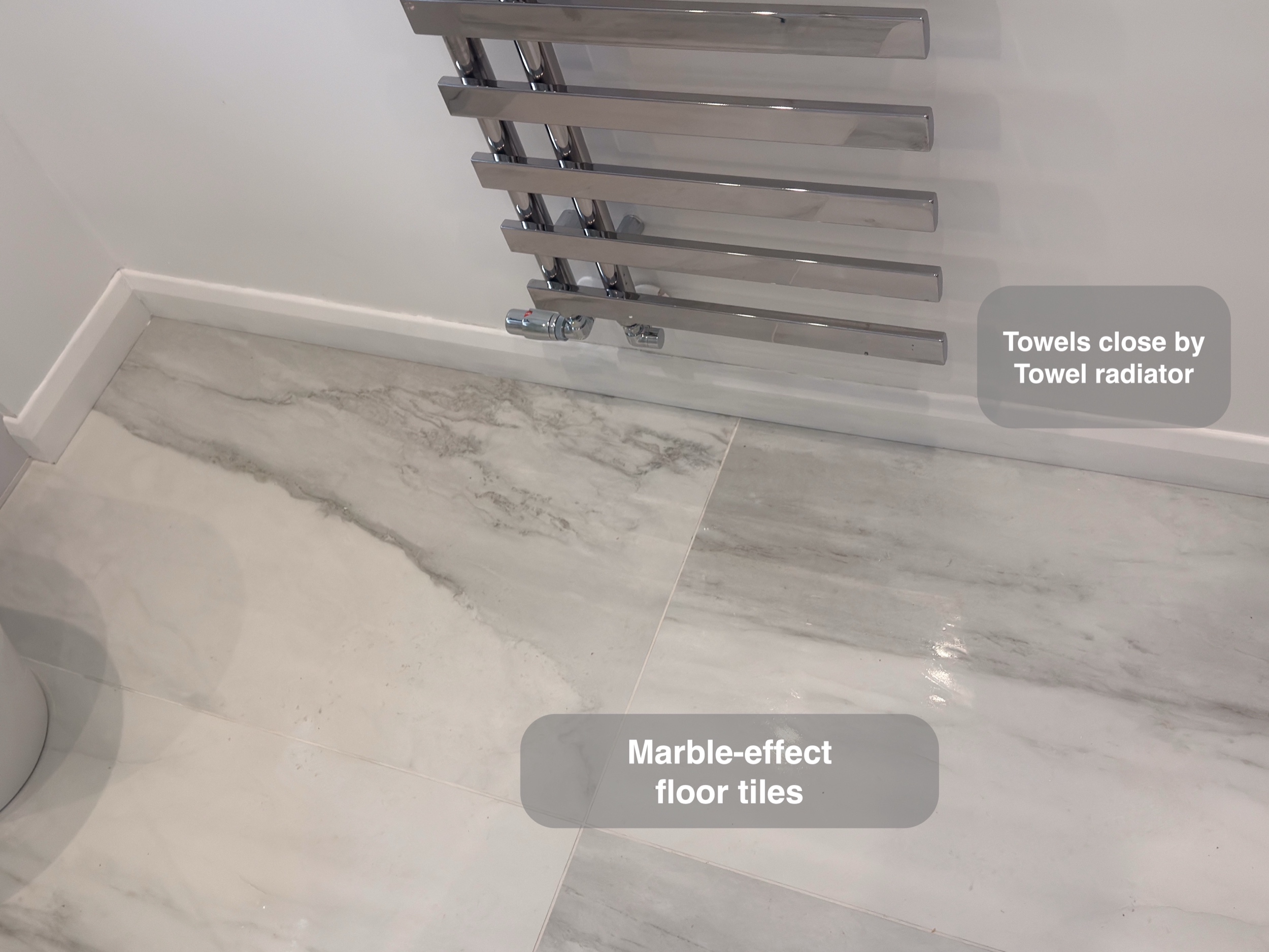 Floor beside Towel Radiator in a Bridge of Don, Aberdeen bathroom refurbishment